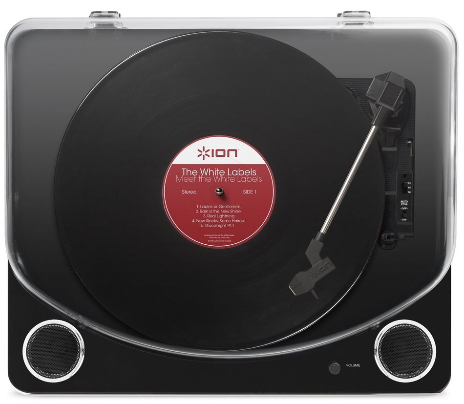 ION Audio Max LP | 3-Speed Belt Drive Turntable with Built-In Speakers & 1/8" Aux Input (Glossy Piano Black) N9