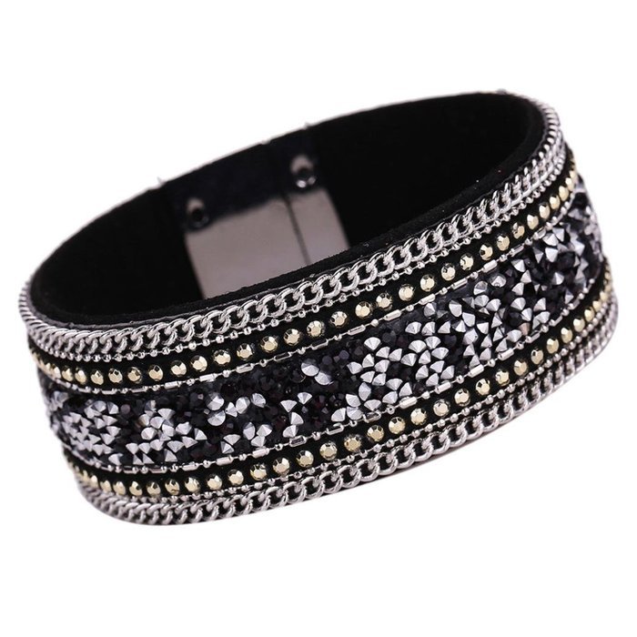 AutumnFall&reg; Women Bohemian Crystal Cowhide Bracelets Wrist Chains (Gray)