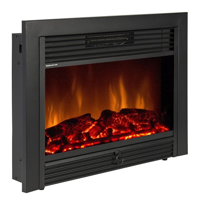 Modern Embedded Fireplace Electric Insert Heater Glass View Log Flame Remote Home - P1 N6