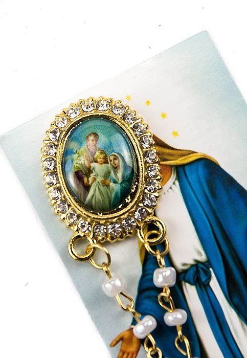 Christian Mother of pearl Beads Brooch Pin Saints Medal and Cross Jerusalem N2