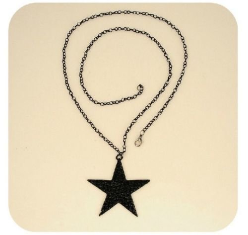 New Rhinestone Beauty Long Necklace Black Big Pentagram Star Pendant Fashion N2