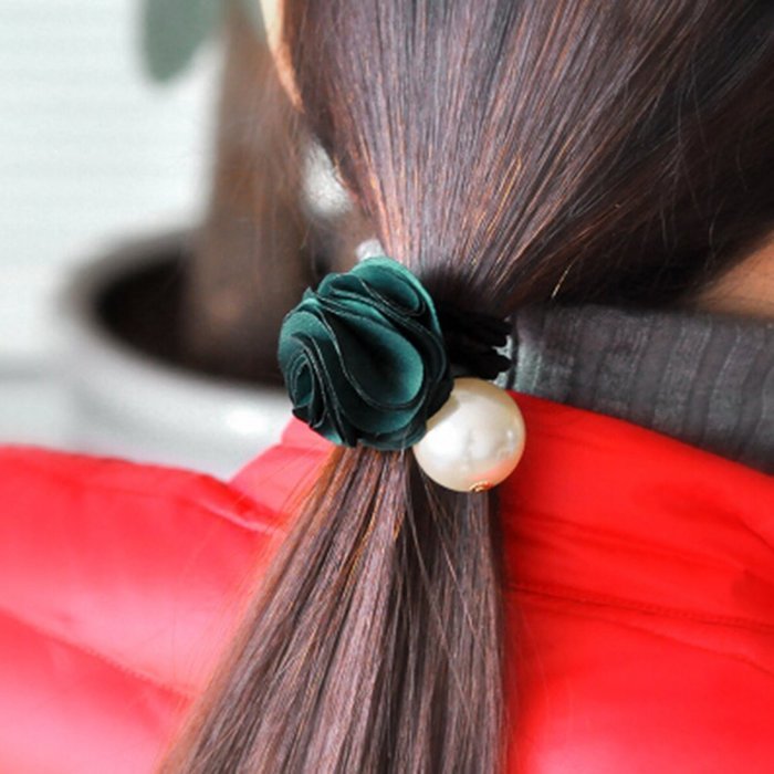 KAKA(TM) Women Girl Fashion Elegance Pink Rose Pearl Decorate Stretchy Hair Rope Band Accessories N4