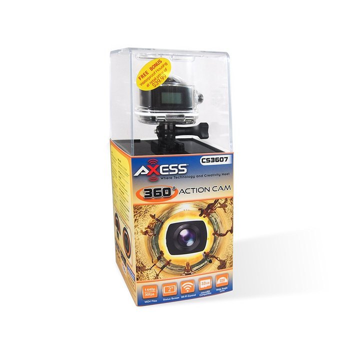 AXESS CS3607-BK 1080p HD 360 Degree Sports and Action Camera with Waterproof Housing, Accessories and Built-in... N9
