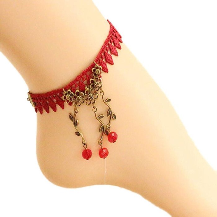 Susenstone&reg;Handmade Women Jewelry Gothic Cherry Lace Ankle Foot Jewelry