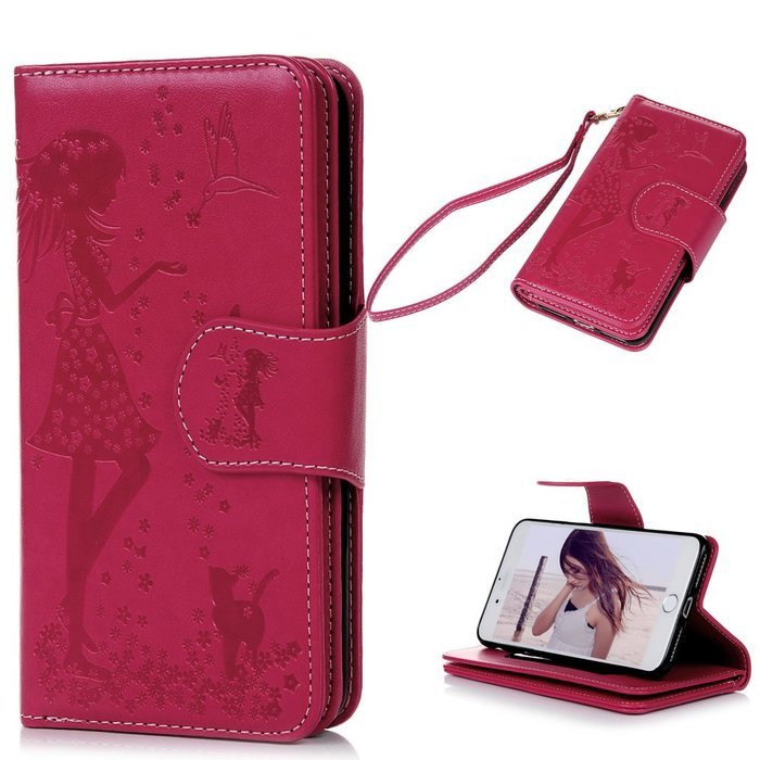 Badalink iPhone 7 Wallet Case (4.7") 9 Card Slots Plastic Mirror Flip Stand Case Embossed Flower Girl PU Leather... N12