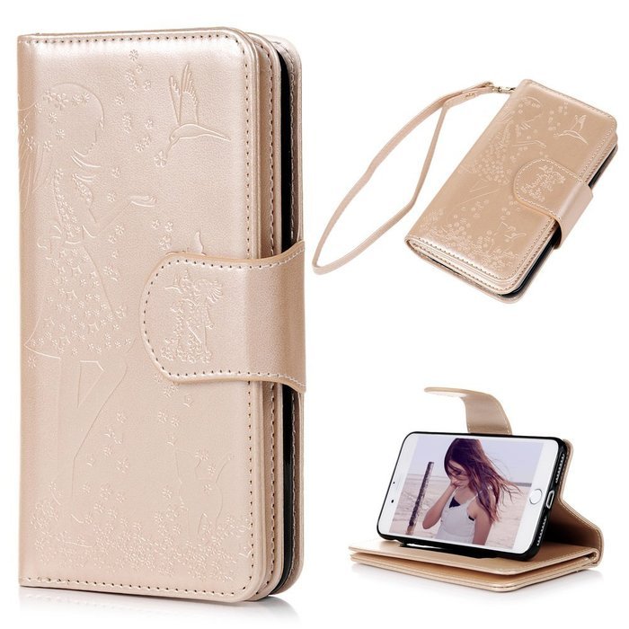 Badalink iPhone 7 Wallet Case (4.7") 9 Card Slots Plastic Mirror Flip Stand Case Embossed Flower Girl PU Leather... N15