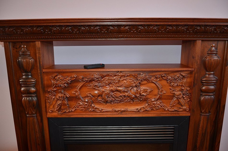 New Fireplace: Solid Wood Carved Mantel & Electric Insert, Remote Control. N6