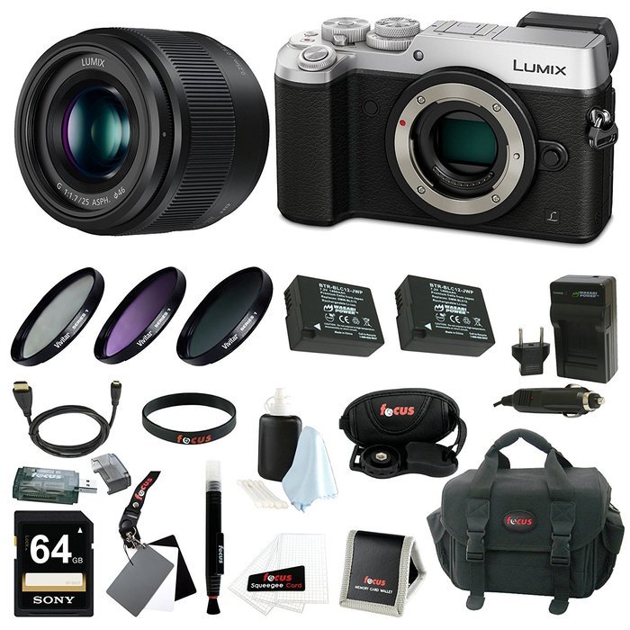 Panasonic Lumix GX8 Mirrorless Camera (Silver) w/ 25mm f/1.7 Lens & 64GB SD Card Bundle N3
