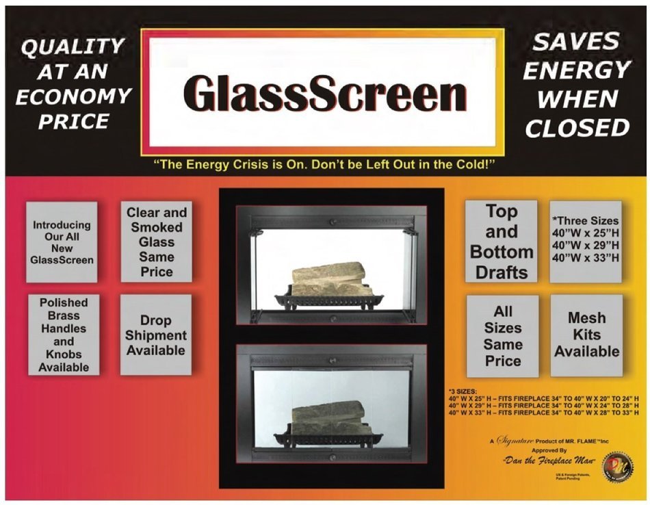 Mr Flame 70159 Black Finish Clear 40" x 33" Fireplace Glass