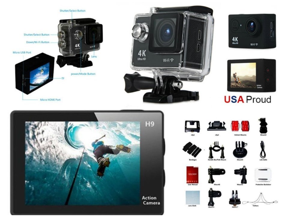 Snapsity&reg; 1080p Ultra HD 4K WiFi 2.0 Action Sport Camera Waterproof Video Camcorder Kit H9