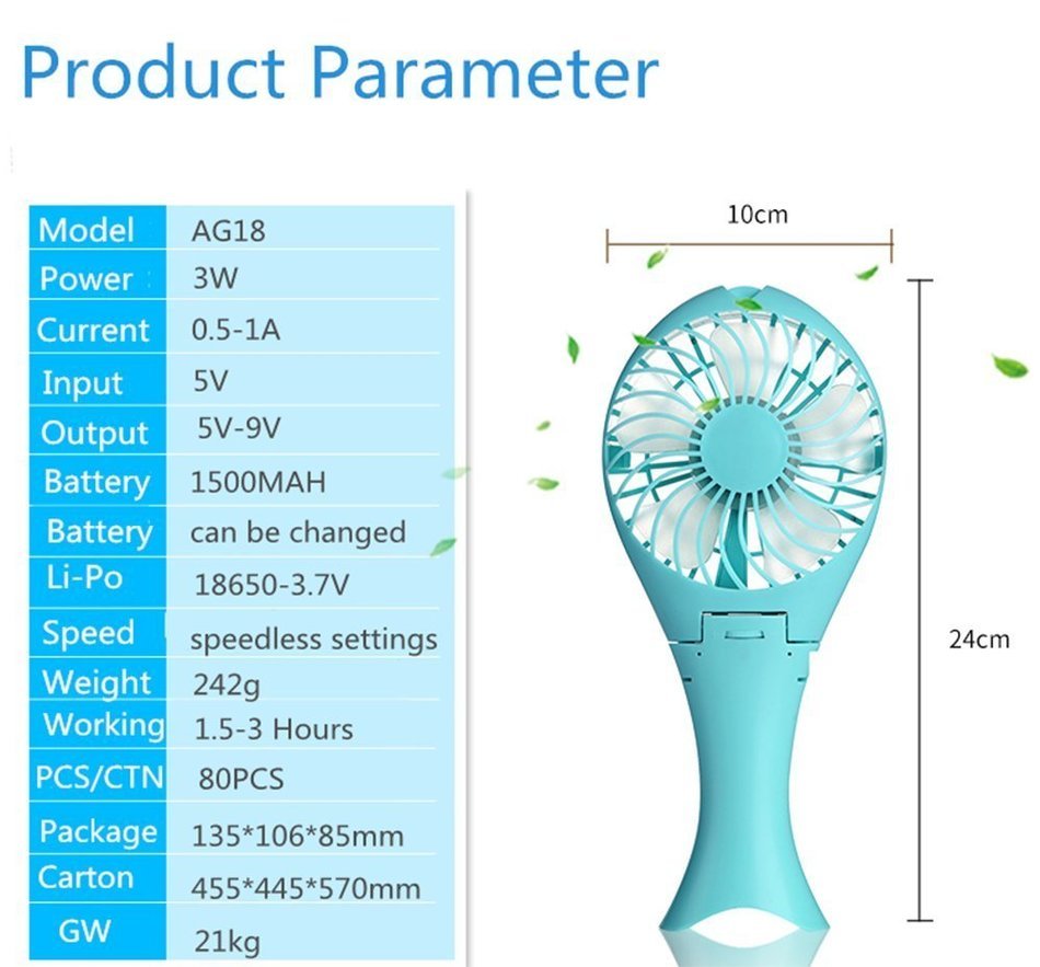 Jhua Portable Mini Hand-held Cooling Fan Battery USB Rechargeable Desktop Fan Folding with Detachable 18650 Battery...