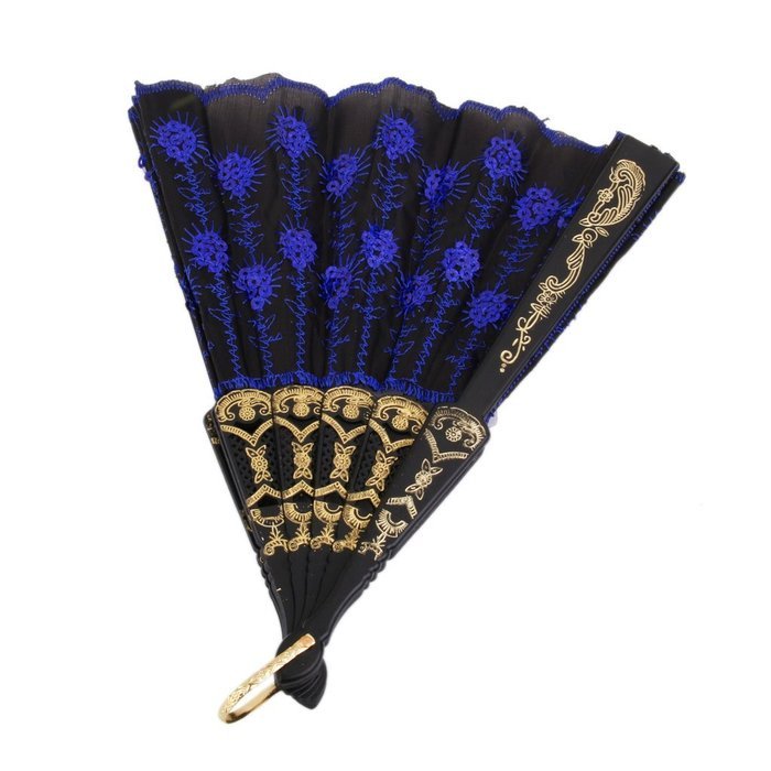 Folding Hand Fan Embroidered Sequin Wedding Prom Dance (Red)