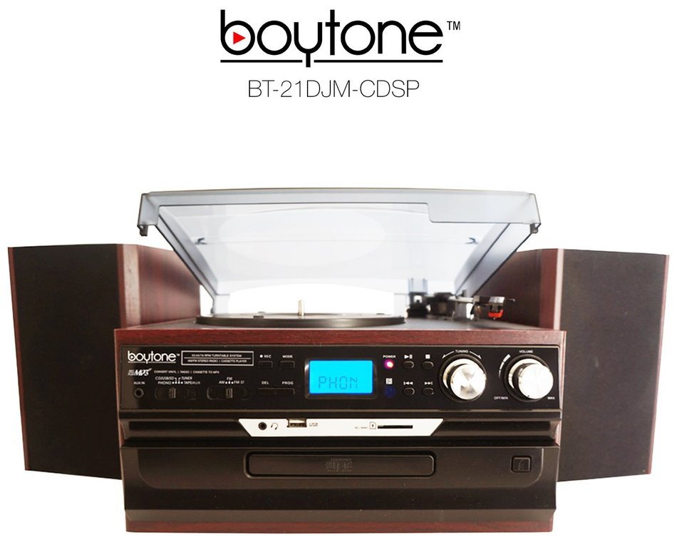 7-in-1 Boytone BT-21DJM-CDSP Full Size 3 Speed Turntable 33/45/78 Rpm, Belt Drive, CD, Cassette Player AM/FM/... N4
