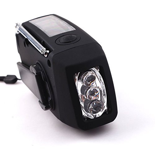 Emergency Solar Hand Crank Self Powered AM/FM/WB Weather Radio, LED Flashlight, Smart Phone Charging USB Cables N5