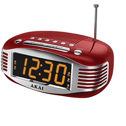 New AKAI CE1500R Retro-Style AM/FM Dual Alarm Clock Radio