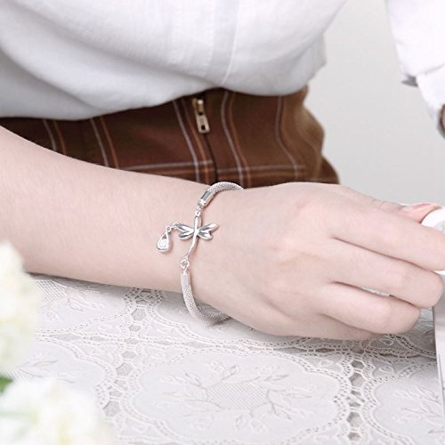 Hot 925 Sterling SIlver Plated Women Dragonfly Swarovski Bracelet Bangle Jewelry