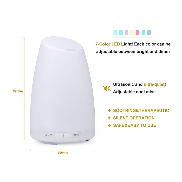 Wisdomcreate 100ML Ultrasonic Aroma Essential Oil Diffuser Cool Mist Humidifier with 7 Colors LED Changing Lights... N2
