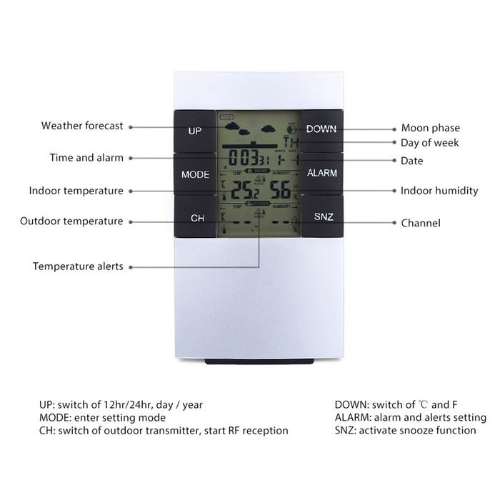 Magicook TS - H146 433MHz Weather Forecast Alarm Clock Wireless Weather Station Indoor Outdoor Thermometer Humidity