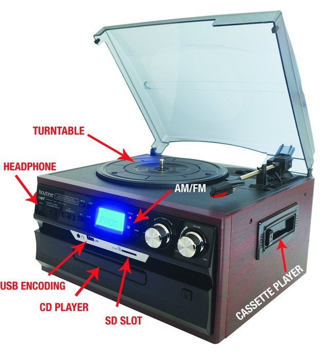 7-in-1 Boytone BT-21DJM-CDSP Full Size 3 Speed Turntable 33/45/78 Rpm, Belt Drive, CD, Cassette Player AM/FM/... N7