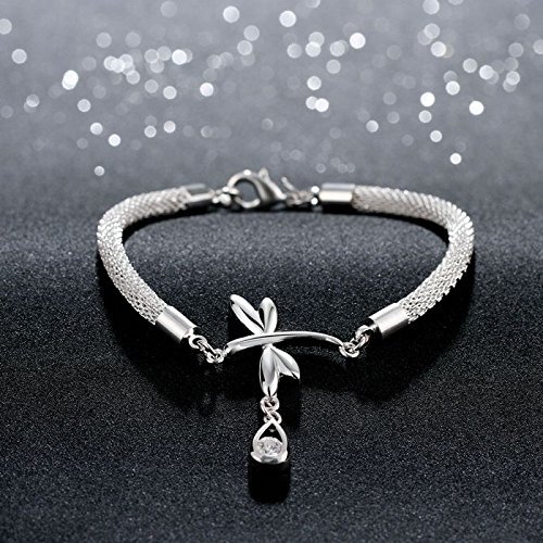 Hot 925 Sterling SIlver Plated Women Dragonfly Swarovski Bracelet Bangle Jewelry N2
