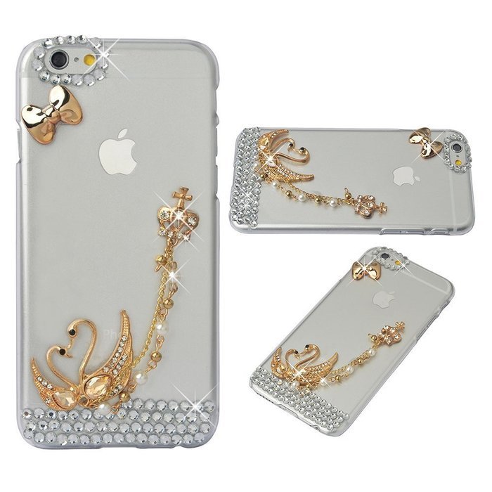Spritech(TM) Bling Clear Phone Case For Iphone 7 Plus 5.5inch,3D Handmade Crystal White Flower Gold Butterfly...