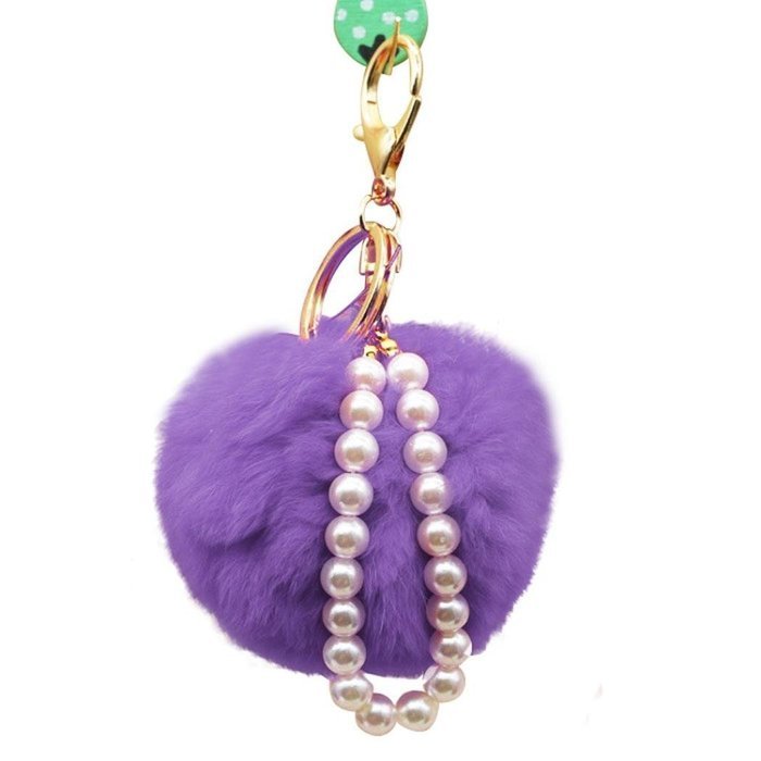 AutumnFall&reg; Imitate Rabbit Fur Ball Pearl Car Keychain Handbag Key Ring (Purple)