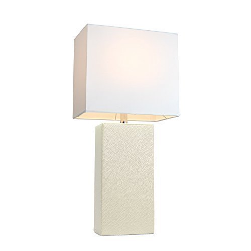 Elegant Designs LT1025-WHT Modern Genuine Leather Table Lamp, White by Elegant Designs