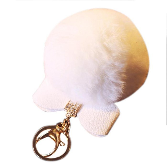 AutumnFall Rabbit Fur Ball Plush Car Keychain Handbag Key Ring Key Pendant (Black) N2