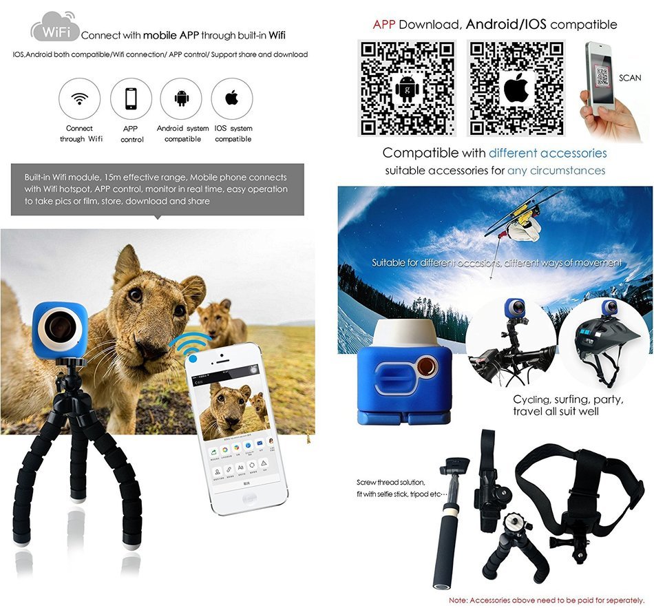 Kezoll WiFi Selfie Camera with Sticky and Magnetic Plates 16GB Memory Cards Included Red N4