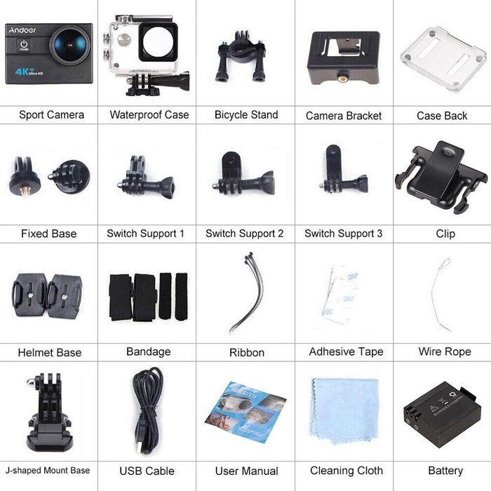 Andoer 2.0" LCD 4K WiFi Ultra HD Action Sports Camera 16MP 25FPS 1080P 60FPS 4X Zoom 25mm 173 Degree with 8in1... N6