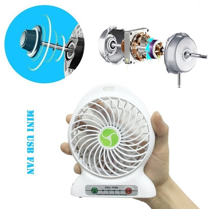 INVESCH Portable Lithium Battery Fan 4-inch Vanes 3 Speeds Rechargeable Desktop Fan (Black) N3