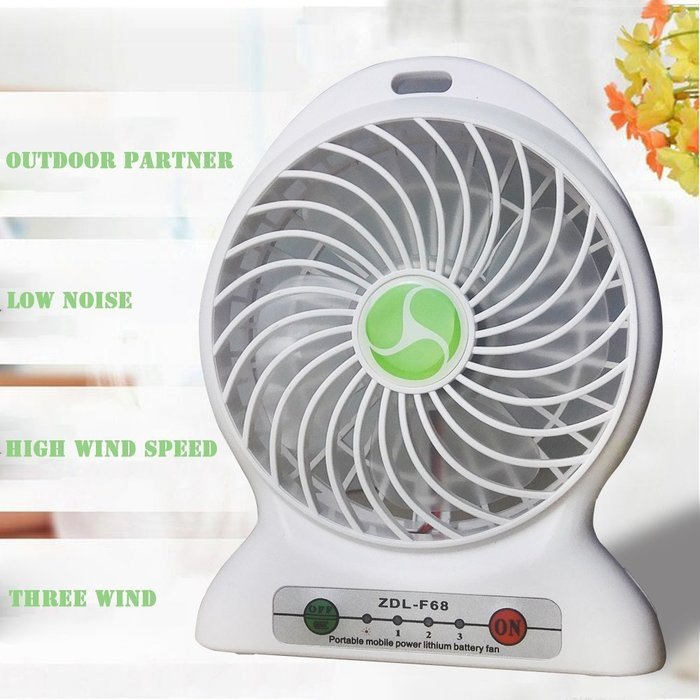INVESCH Portable Lithium Battery Fan 4-inch Vanes 3 Speeds Rechargeable Desktop Fan (Black) N4
