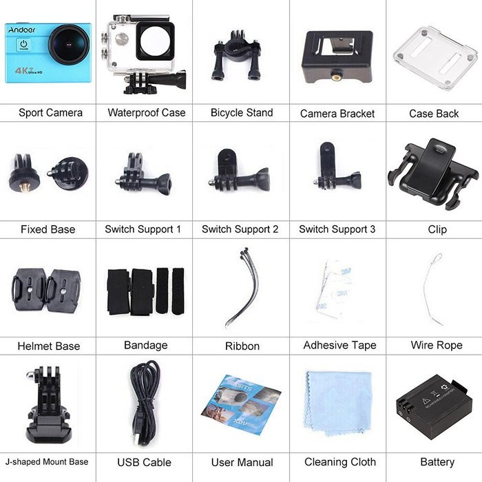 Andoer 2.0" LCD 4K WiFi Ultra HD Action Sports Camera 16MP 25FPS 1080P 60FPS 4X Zoom 25mm 173 Degree with 8in1... N9