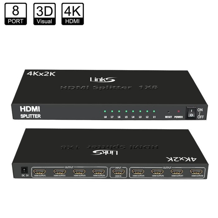 LinkS 1x8 8 Ports HDMI Powered Splitter for Full HD 1080P & 3D Support (One Input To Eight Outputs) N9