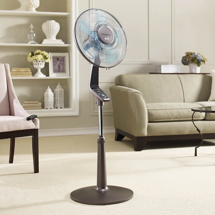 Rowenta VU5551 Turbo Silence Oscillating 16-Inch Stand Fan Powerful and Quiet with Remote Control, 4-Speed, Silver