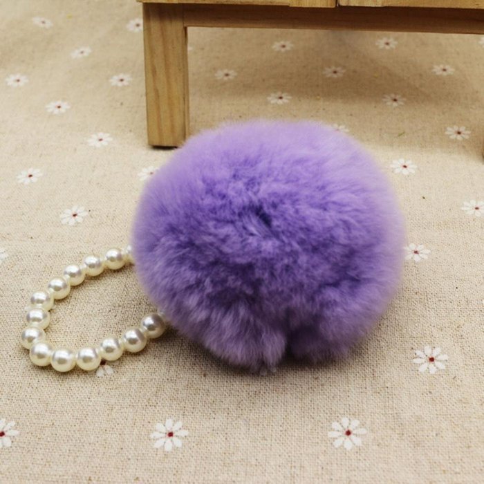 AutumnFall&reg; Imitate Rabbit Fur Ball Pearl Car Keychain Handbag Key Ring (Purple) N3