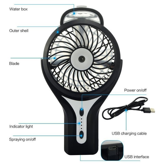 ETONG Portable Handheld USB Misting Fan Personal Cooling Mist Humidifier Rechargeable Mini Water Spray Cooling... N3
