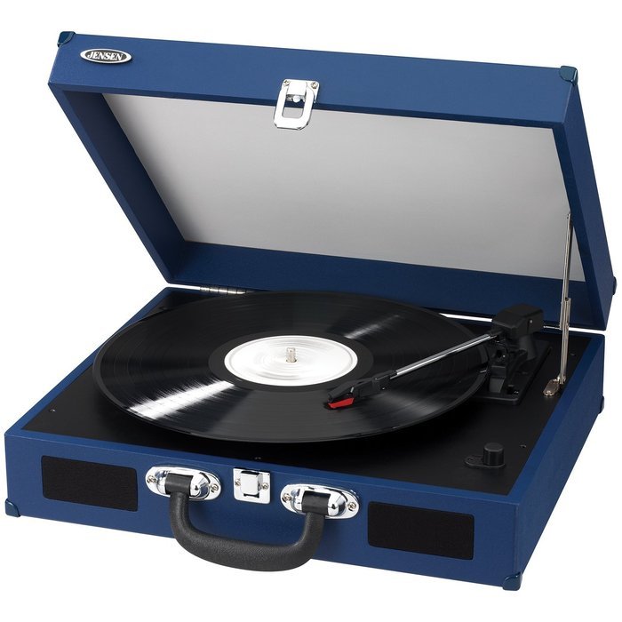 Jensen JTA-410-R Portable 3-Speed Stereo Turntable with Built-In Speakers (Red) N2