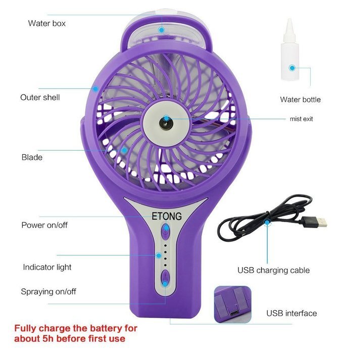ETONG Portable Handheld USB Misting Fan Personal Cooling Mist Humidifier Rechargeable Mini Water Spray Cooling... N4