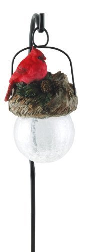 Moonrays 92260 Cardinal-Bird Sits on Hanging-Glow-Ball Solar Light, Garden Art, Cardinal Pendant Shape by Moonrays