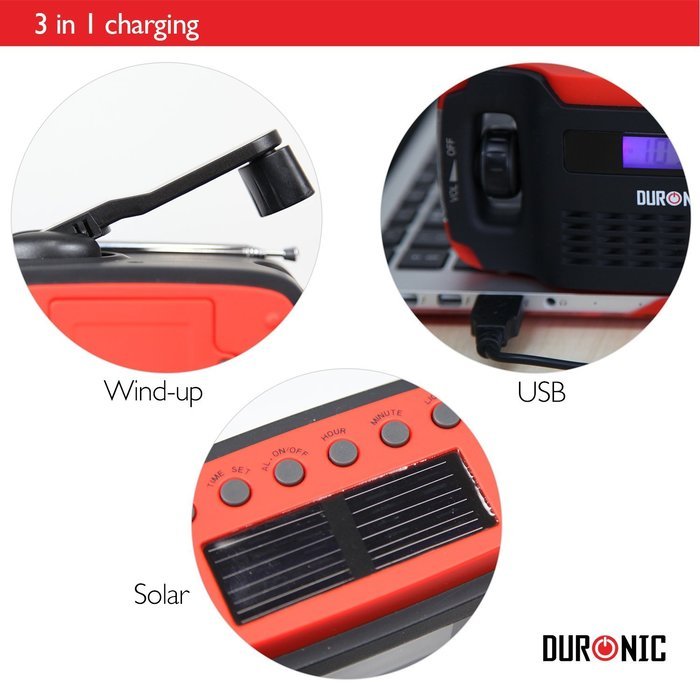 Duronic Apex Digital Display Hand Crank Self-powered Solar Powered AM/FM Radio with Alarm Clock Torch & Phone... N2