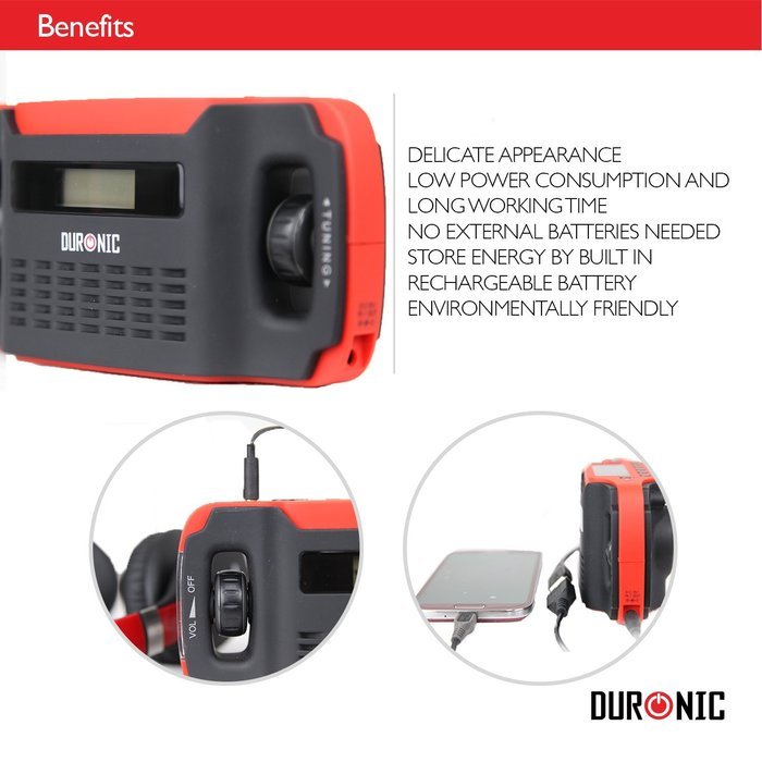Duronic Apex Digital Display Hand Crank Self-powered Solar Powered AM/FM Radio with Alarm Clock Torch & Phone... N3