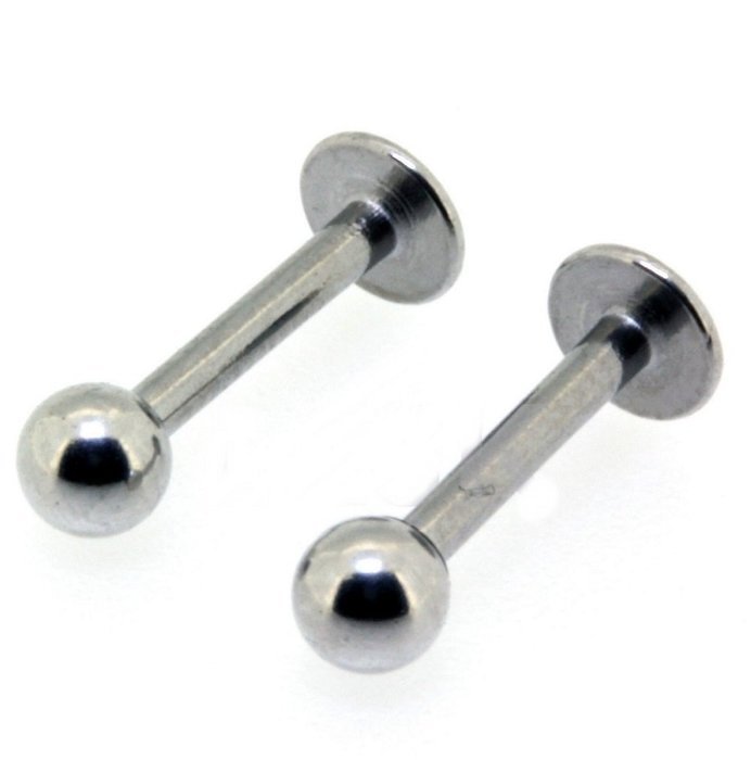 16G Silver Ball Labret Lip Monroe Bar STUD Ring Piercing Long 10mm 2pcs