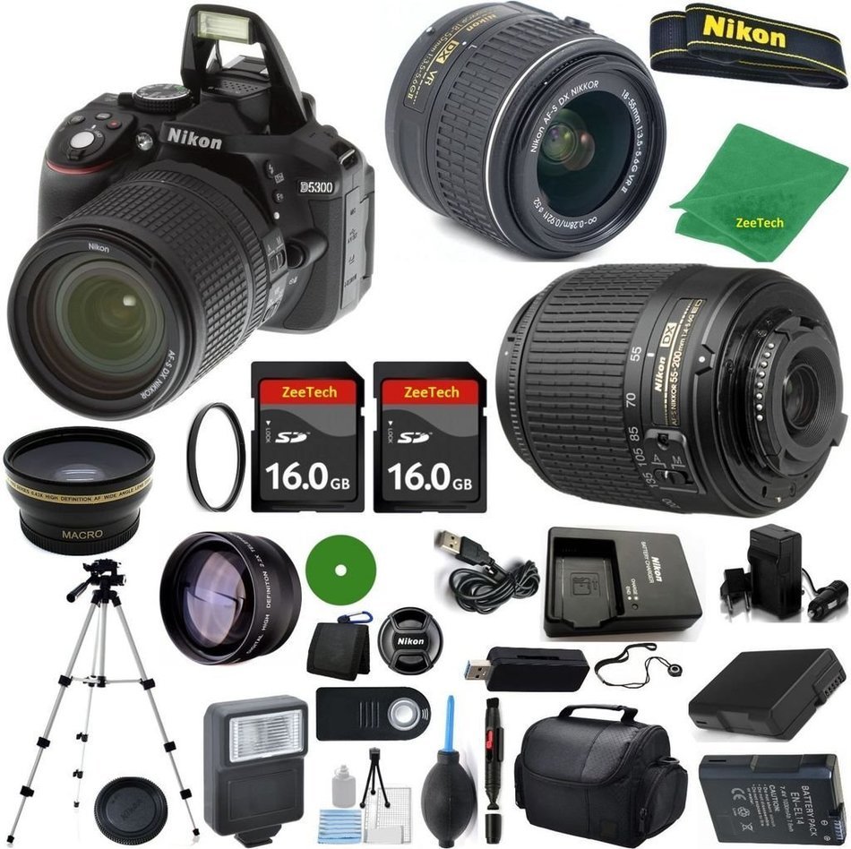 Nikon D5300 - International Version (No Warranty), 18-55mm f/3.5-5.6 DX VR, Nikon 55-200mm f4-5.6G ED DX, 2pcs...