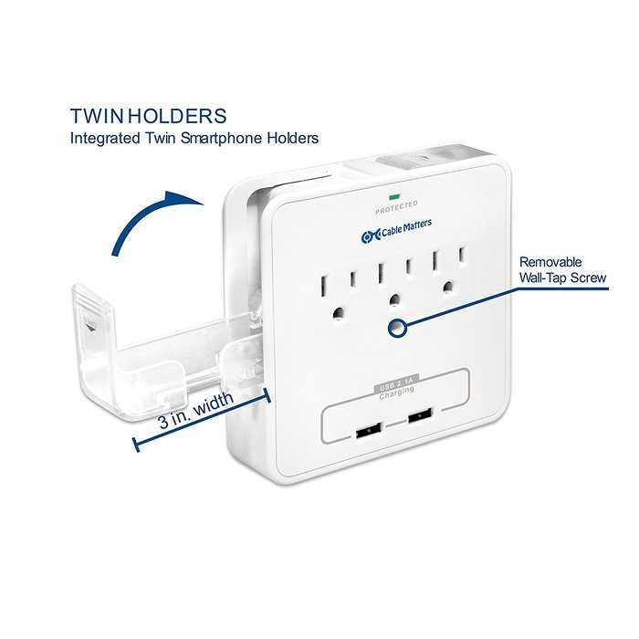 Cable Matters 6-Outlet Wall Mount Surge Protector with 2.4A Dual USB Charging N17
