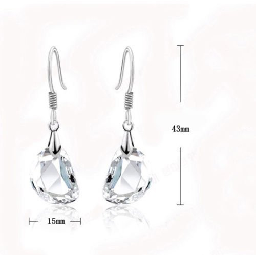 Women 925 Sterling Silver Plated Ear Hook Crystal Rhinestone Dangle Earrings BTW