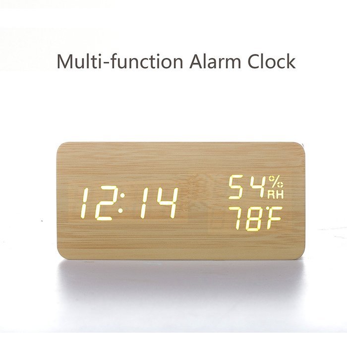 COOWOO Digital Wood Clock Sound Activated LED Alarm Clock Multi-function Display with Temperature and Humidity... N6