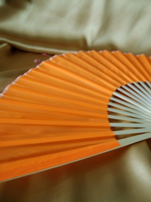 9" Orange Chinese Folding Silk Hand Fan for Weddings