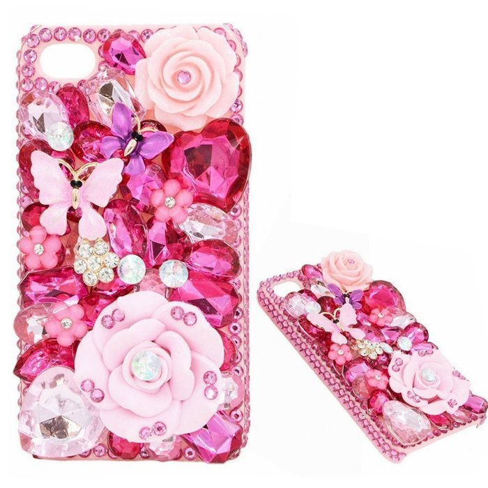 Iphone 7 Plus 5.5inch Bling Rose Gems Smartphone Cover,Yaheeda Rose Fur Ball Design 3D Handmade Rhinetstone Phone... N3