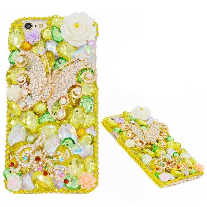 Iphone 7 Plus 5.5inch Bling Rose Gems Smartphone Cover,Yaheeda Rose Fur Ball Design 3D Handmade Rhinetstone Phone... N4
